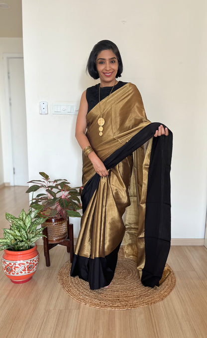 Gold and Black Chanderi Tissue Saree