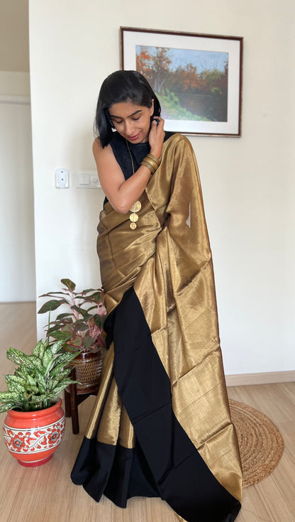 Gold and Black Chanderi Tissue Saree