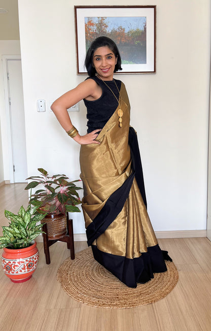Gold and Black Chanderi Tissue Saree