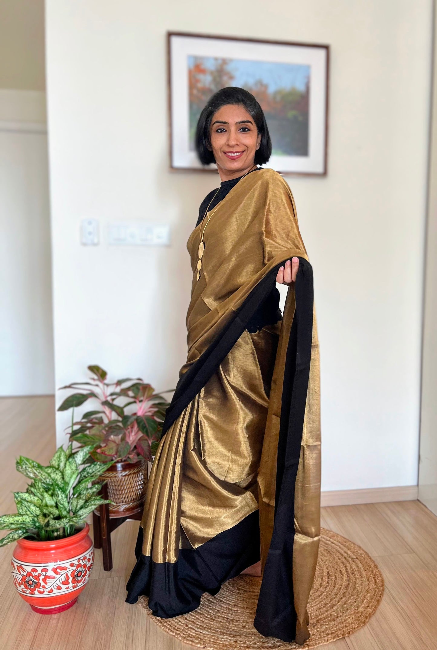 Gold and Black Chanderi Tissue Saree