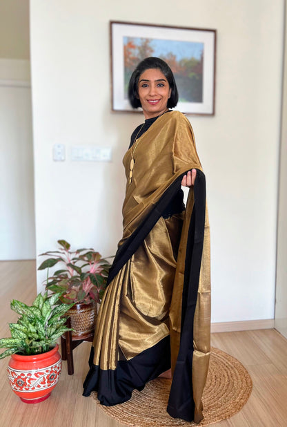 Gold and Black Chanderi Tissue Saree