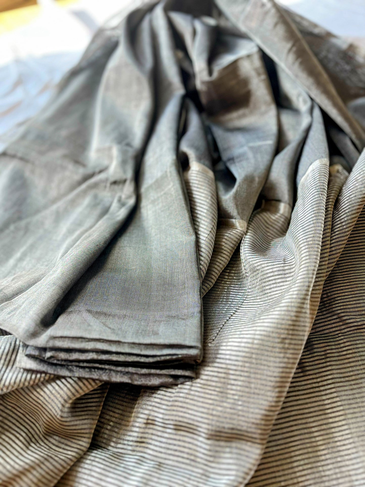 Metallic Grey Silver Tissue Silk Saree