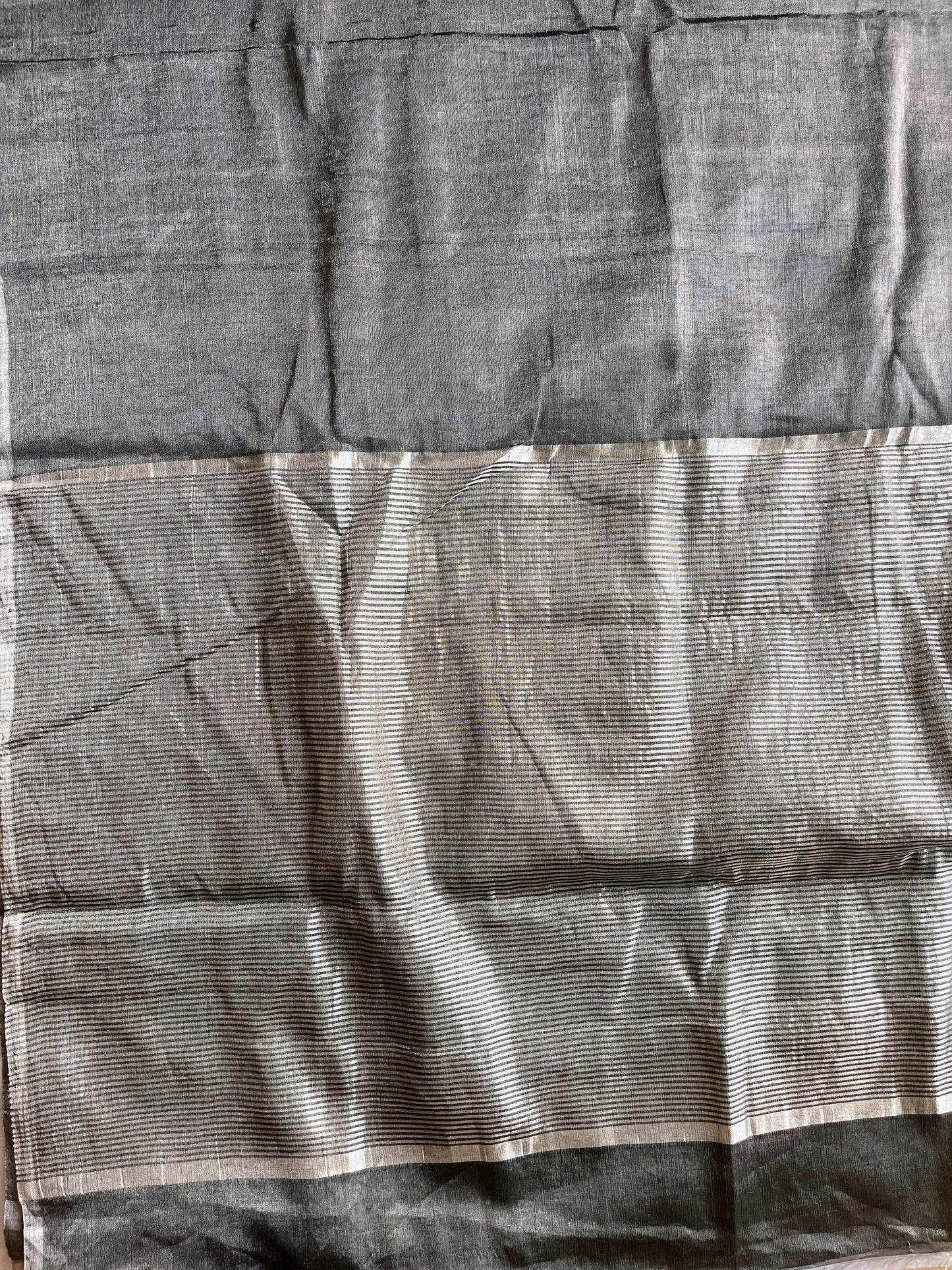 Metallic Grey Silver Tissue Silk Saree
