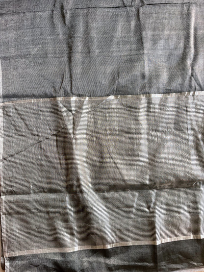 Metallic Grey Silver Tissue Silk Saree