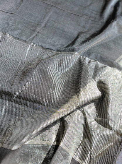 Metallic Grey Silver Tissue Silk Saree