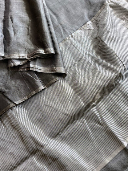 Metallic Grey Silver Tissue Silk Saree
