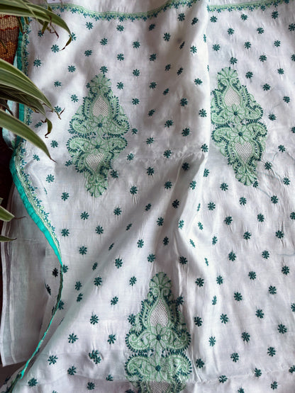 Sea Green and White Chikankari on Chanderi