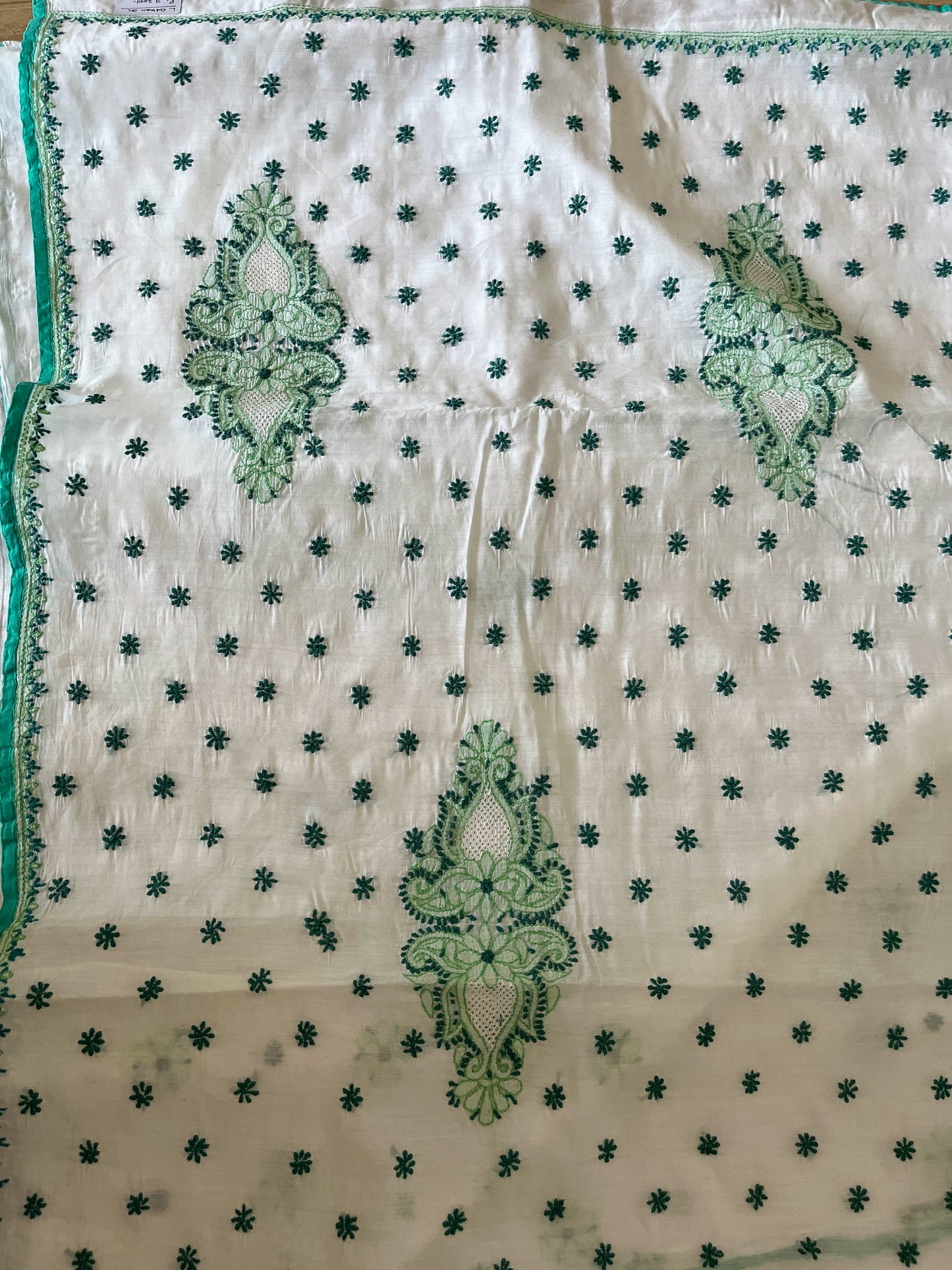 Sea Green and White Chikankari on Chanderi