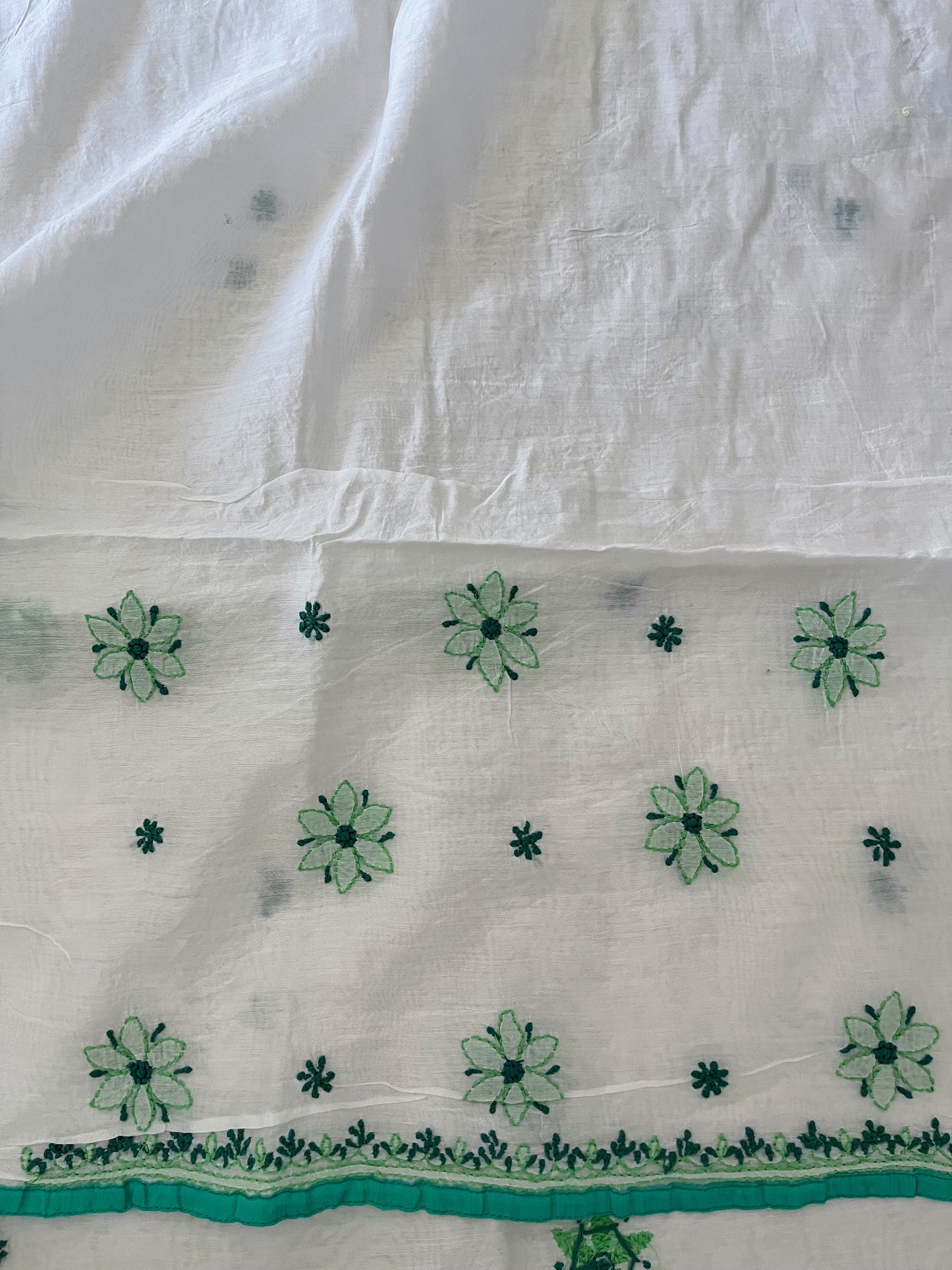 Sea Green and White Chikankari on Chanderi