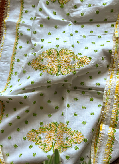 Yellow Green and White Chikankari on Chanderi