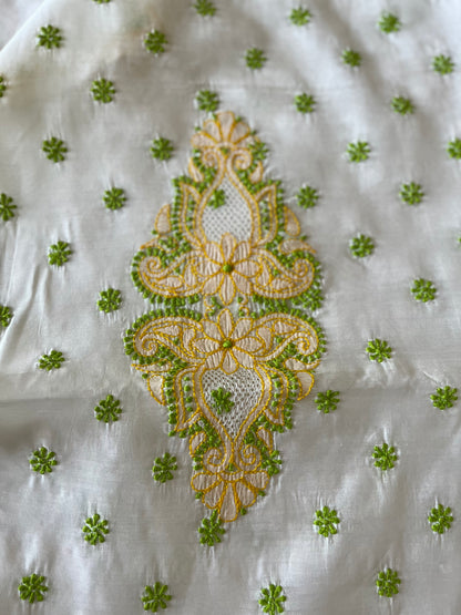 Yellow Green and White Chikankari on Chanderi