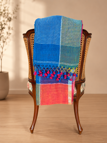 Red, Blue and Purple Linen Check Saree