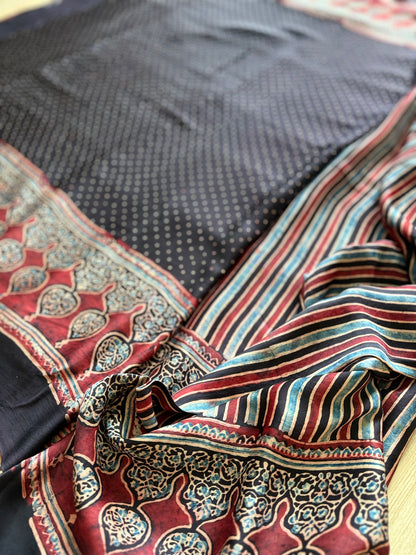 Striped Symphony Ajrakh Modal Silk Saree