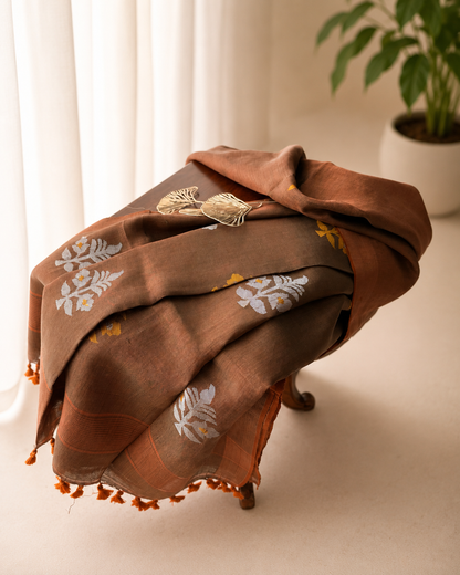 Deep Brown Linen Tissue Jamdani Saree