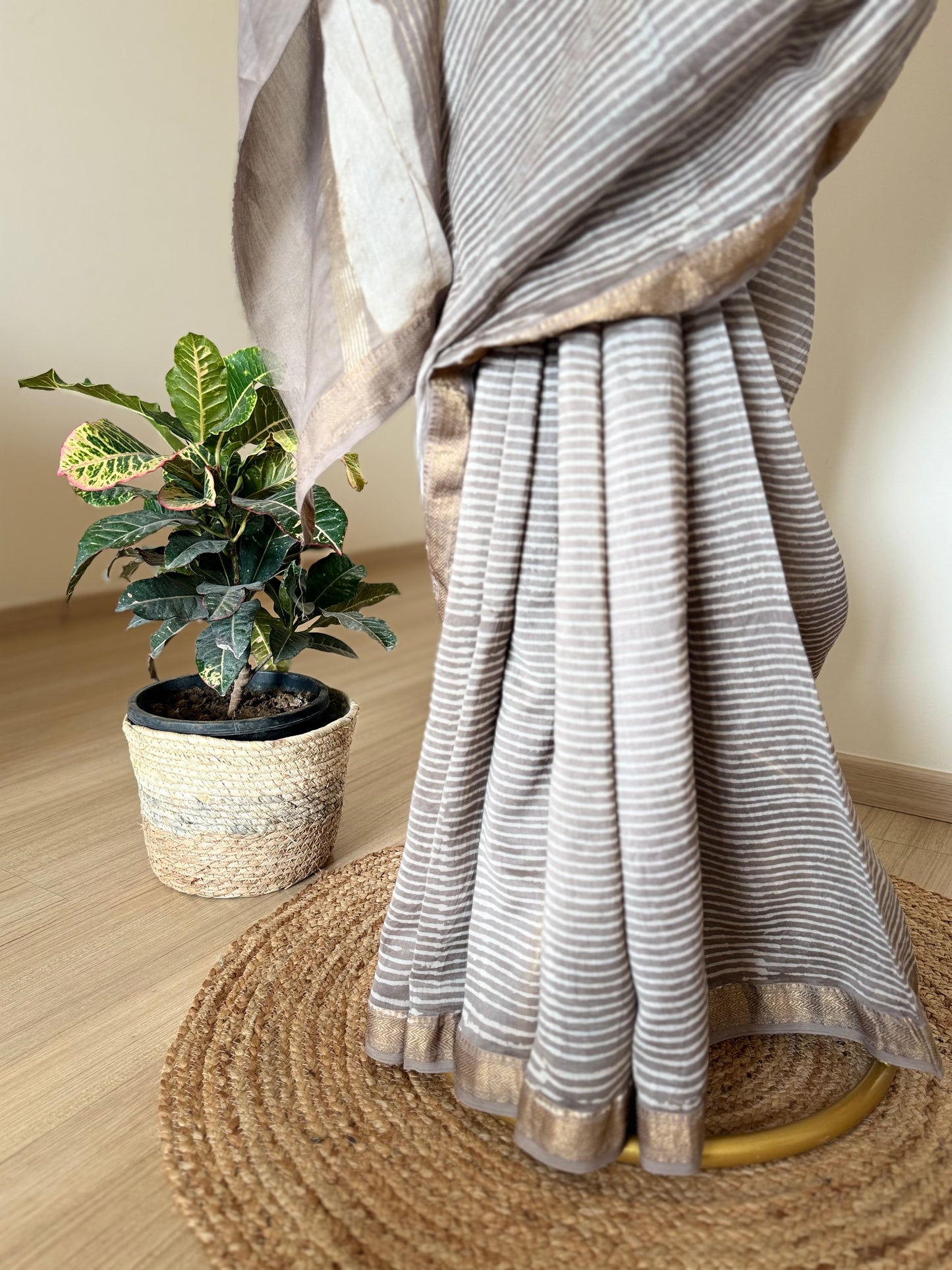 Slate Grey Shibori Cotton Silk Saree
