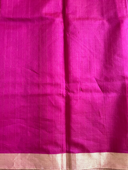 Fuchsia Gold Stripe Chanderi Cotton Silk Saree