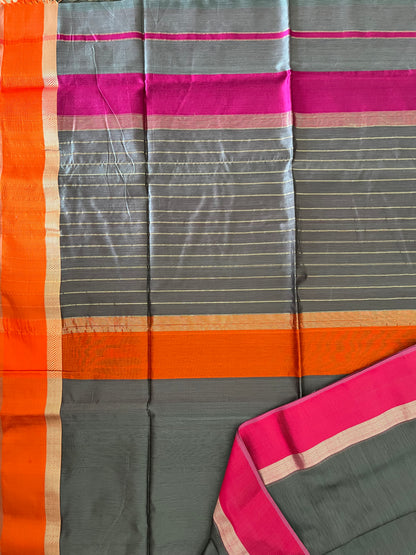 Grey Maheshwari Saree with Ganga Jamuna Resham Borders