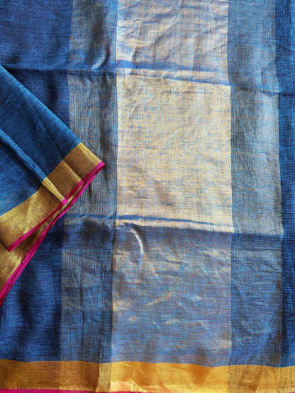Peacock Blue Linen Saree