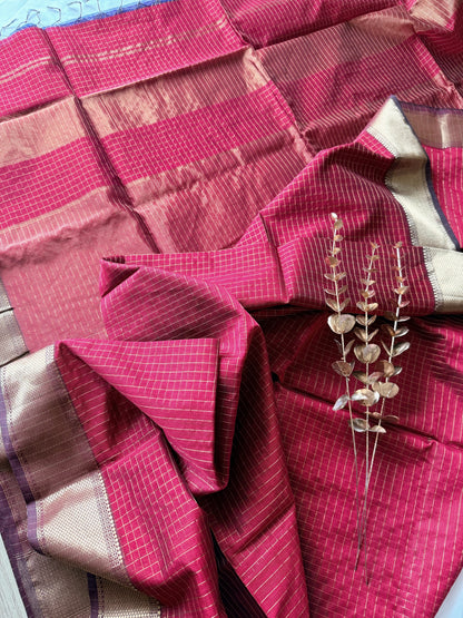 Maroon and Gold Checks Maheshwari Saree