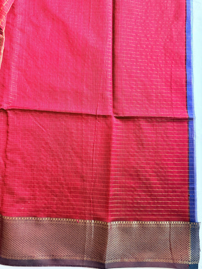 Maroon and Gold Checks Maheshwari Saree