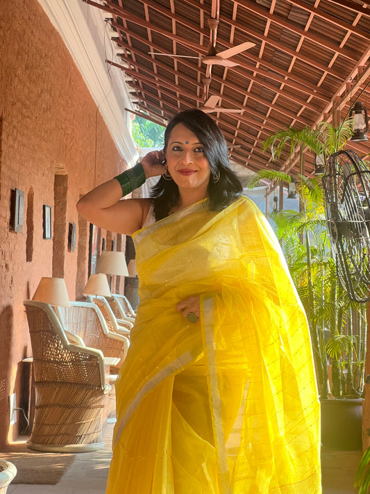 Sunshine Yellow Silk Jamdani