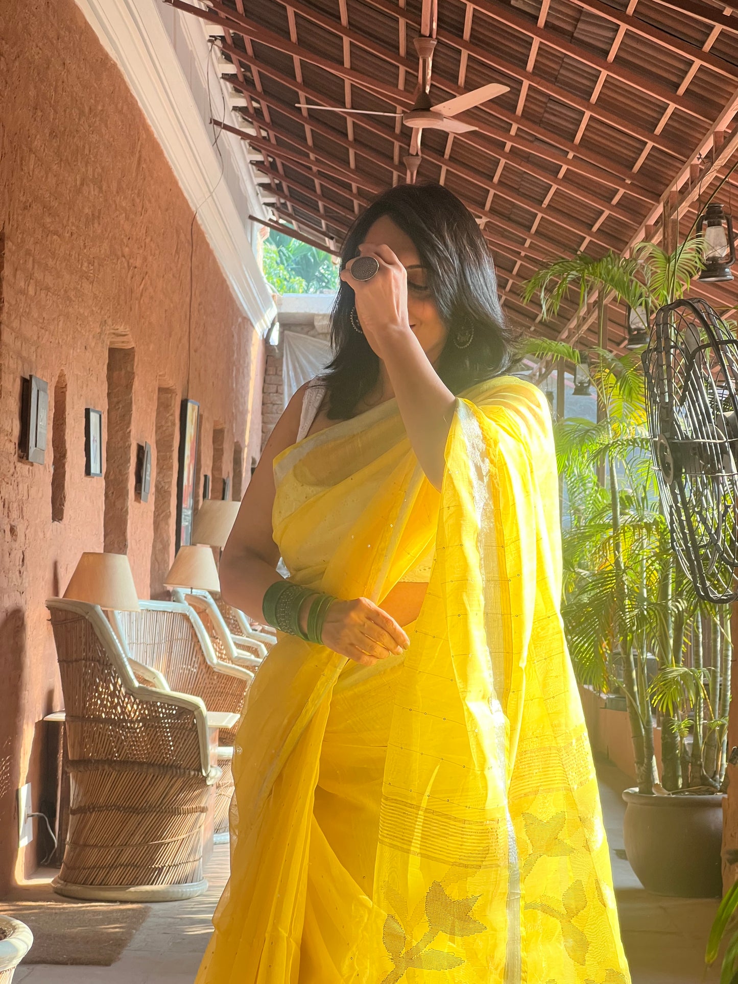 Sunshine Yellow Silk Jamdani