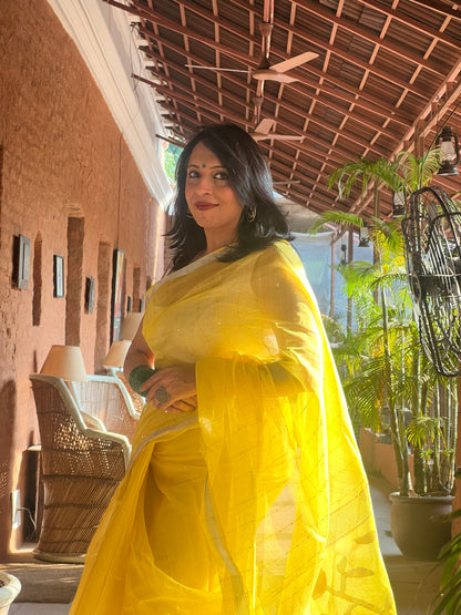Sunshine Yellow Silk Jamdani