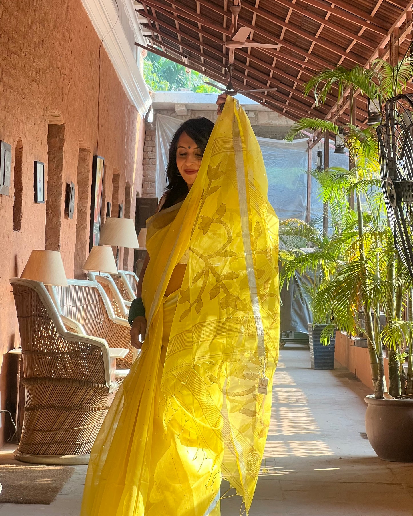 Sunshine Yellow Silk Jamdani