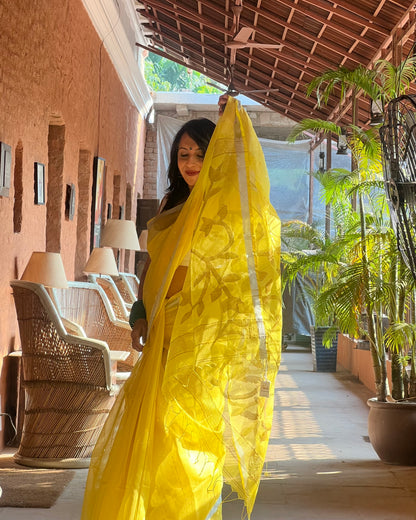 Sunshine Yellow Silk Jamdani