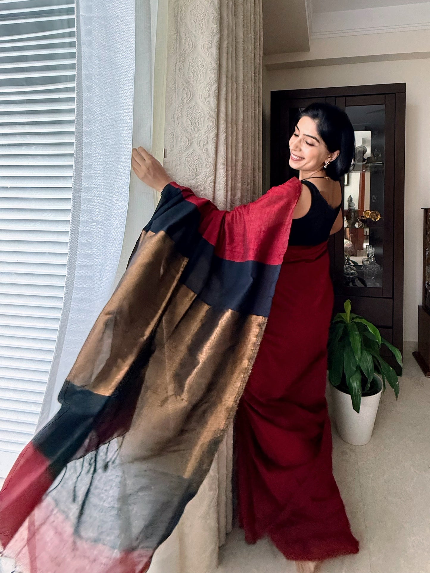 Deep Red Khadi Cotton Saree