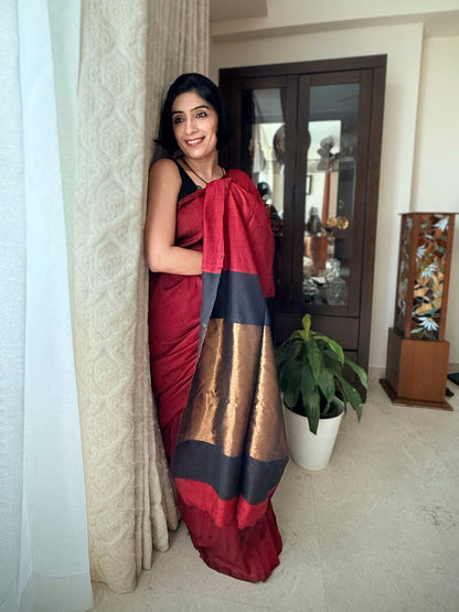 Deep Red Khadi Cotton Saree