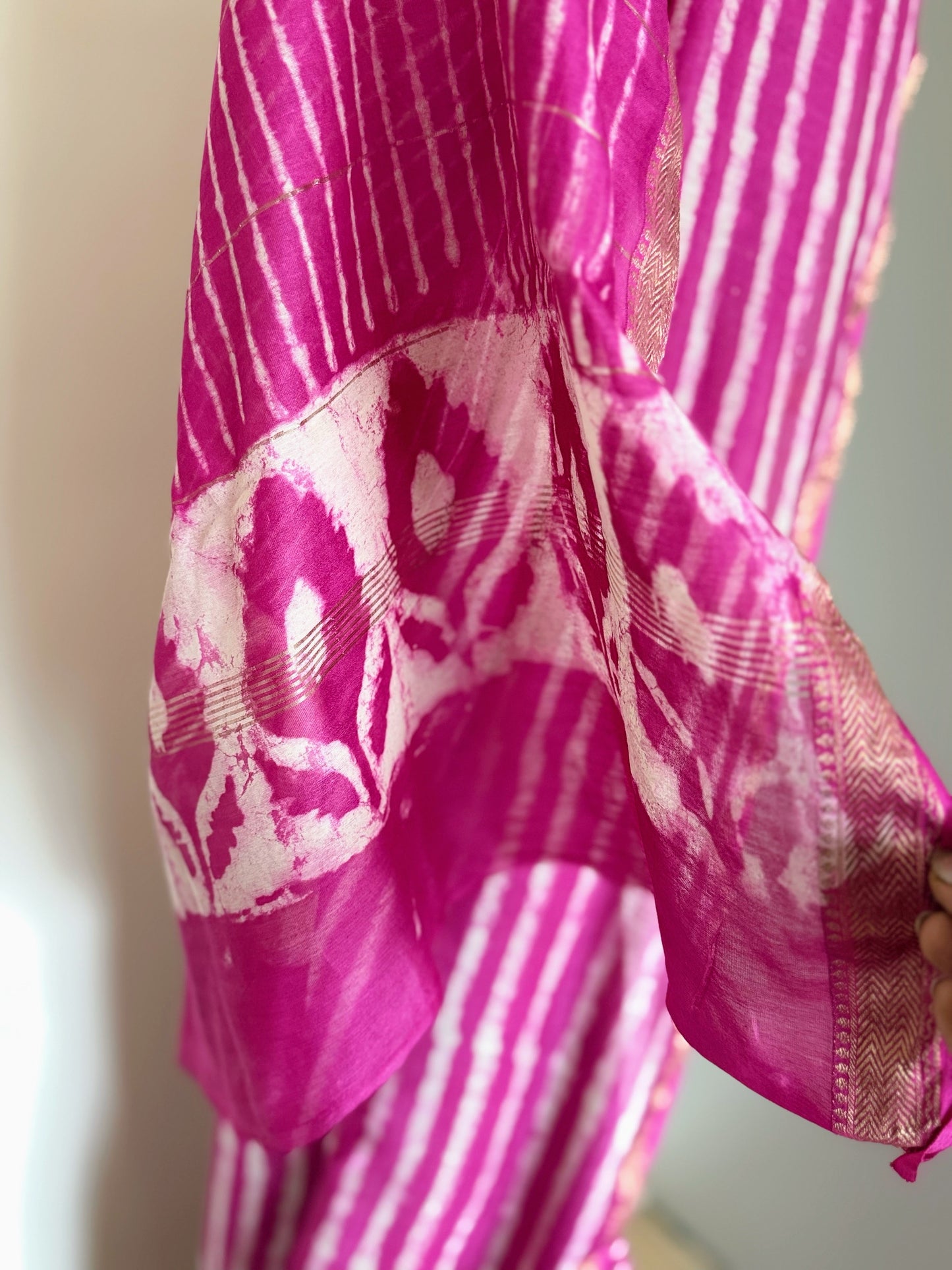 Festive Pink Shibori Cotton Silk Saree