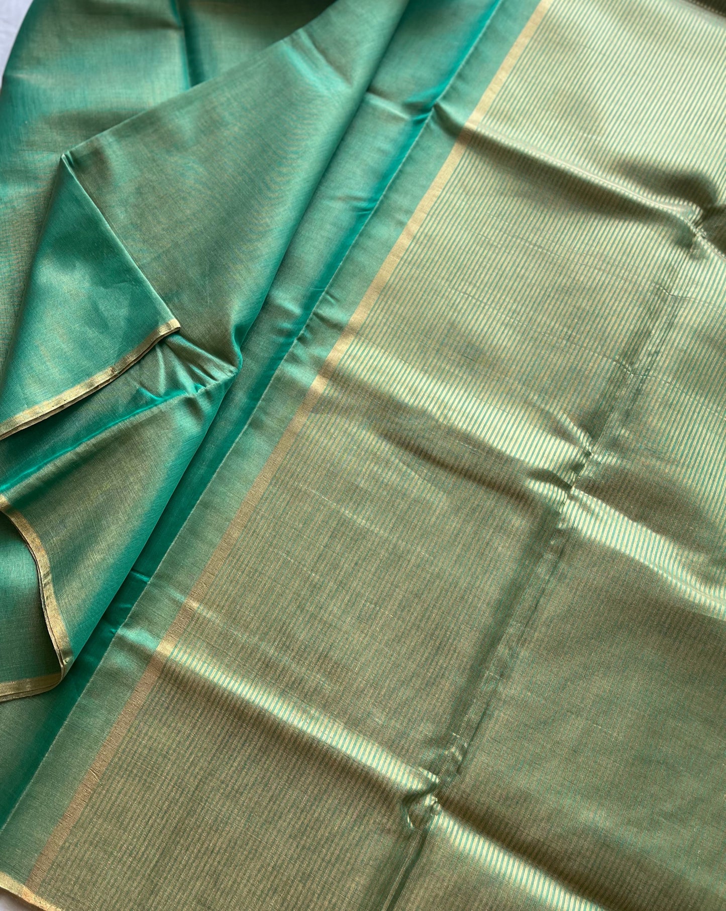 Green and Gold Cotton Tissue Saree