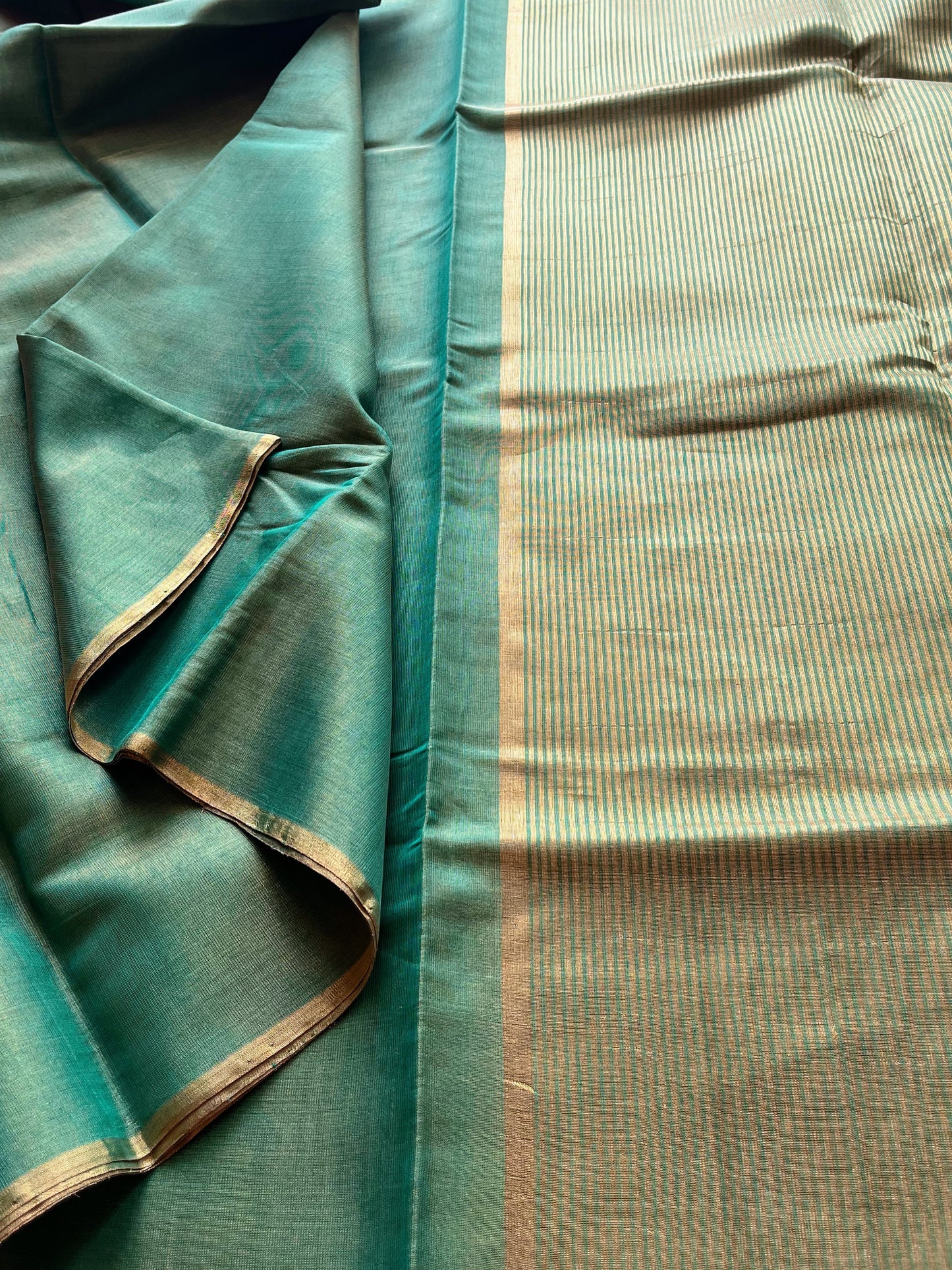 Green and Gold Cotton Tissue Saree