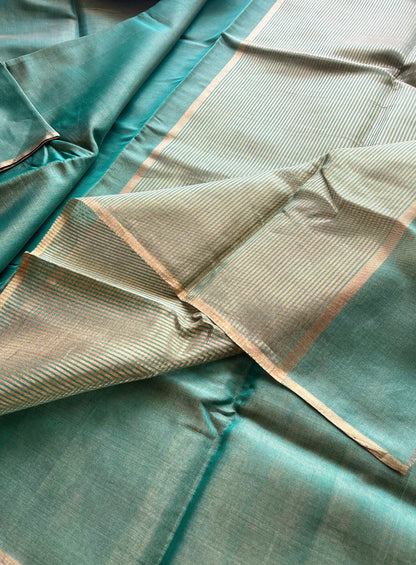 Green and Gold Cotton Tissue Saree
