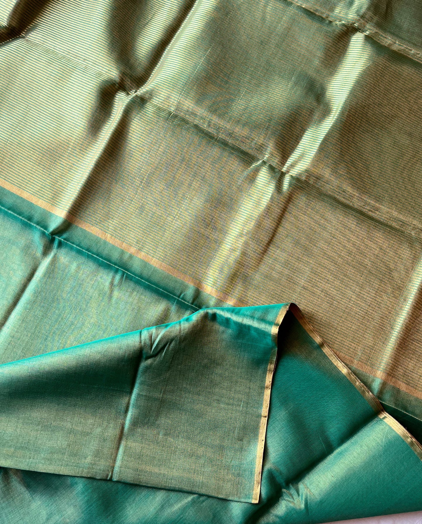 Green and Gold Cotton Tissue Saree