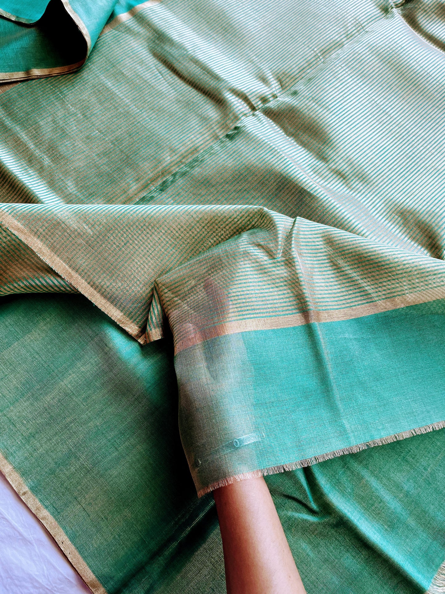 Green and Gold Cotton Tissue Saree