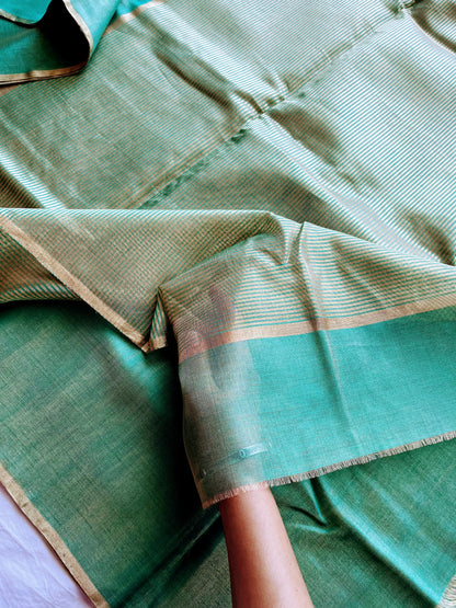 Green and Gold Cotton Tissue Saree
