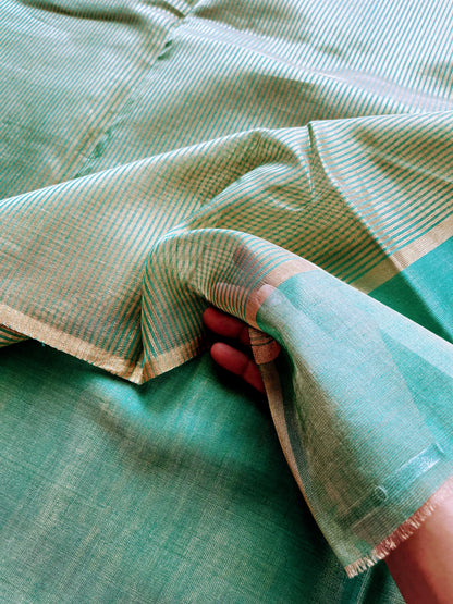 Green and Gold Cotton Tissue Saree