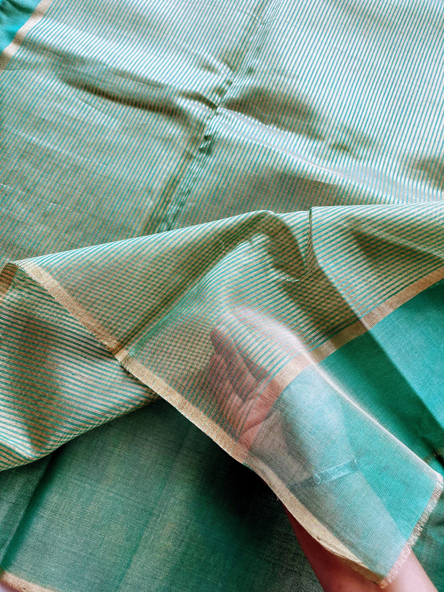 Green and Gold Cotton Tissue Saree