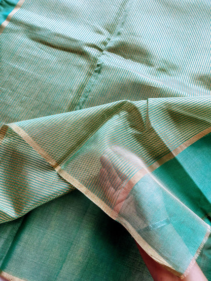 Green and Gold Cotton Tissue Saree