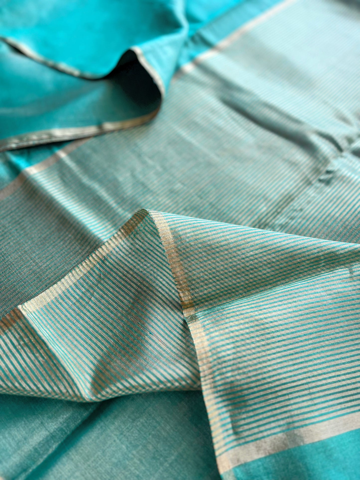 Green and Gold Cotton Tissue Saree