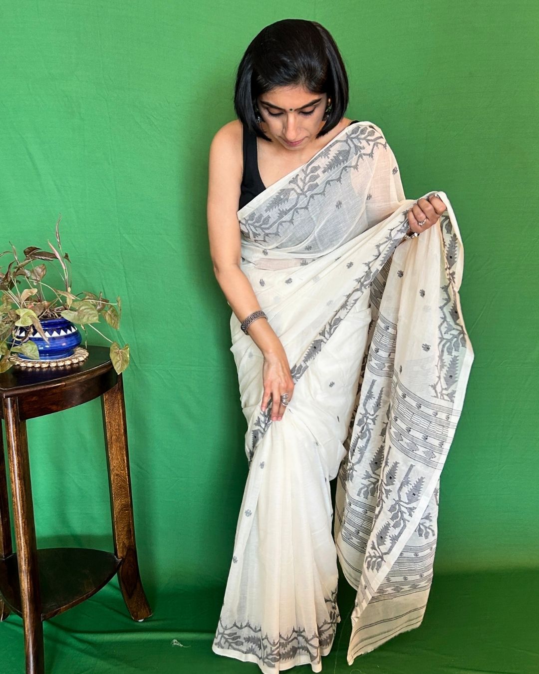 Black and White Cotton Jamdani
