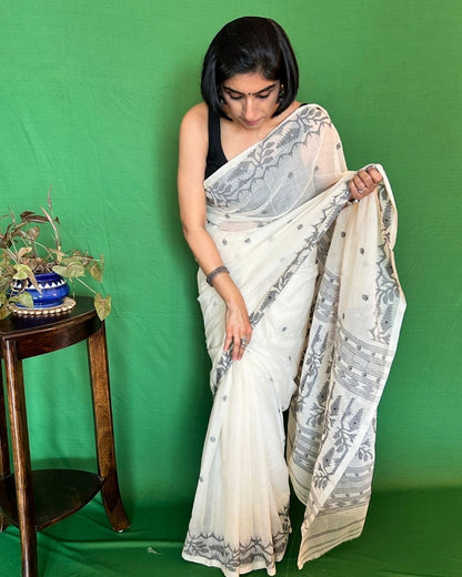 Black and White Cotton Jamdani