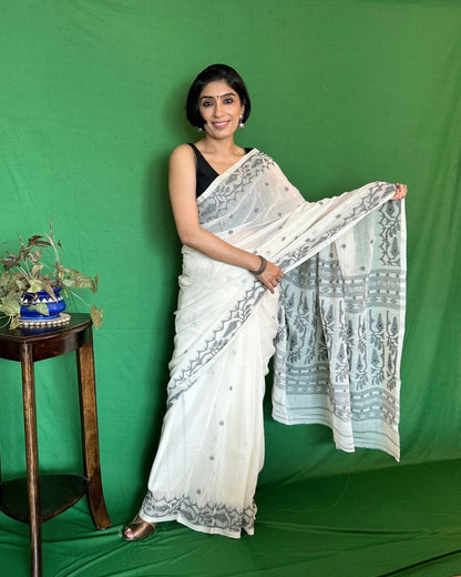 Black and White Cotton Jamdani