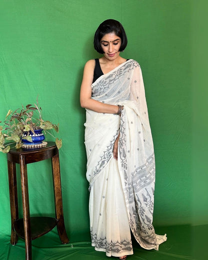Black and White Cotton Jamdani