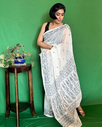 Black and White Cotton Jamdani
