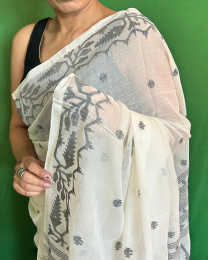Black and White Cotton Jamdani