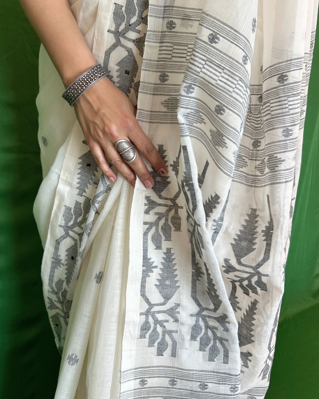 Black and White Cotton Jamdani