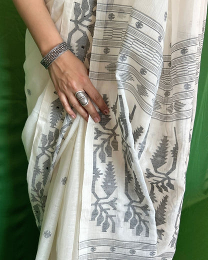 Black and White Cotton Jamdani